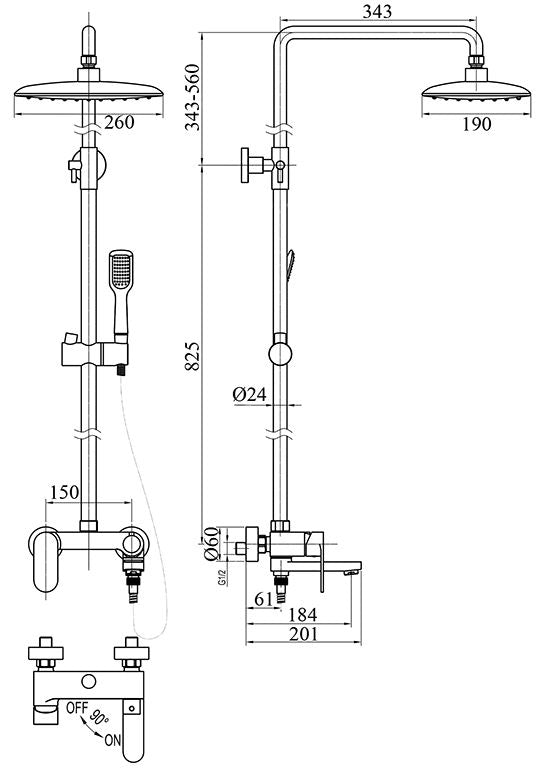 Душова система TOPAZ BARTS TB 07102-H36-S з виливом, комплект Н-130см
