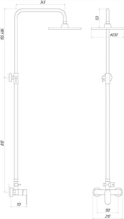 Душова система TOPAZ BARTS TB 07702-H36 комплект Н-130см