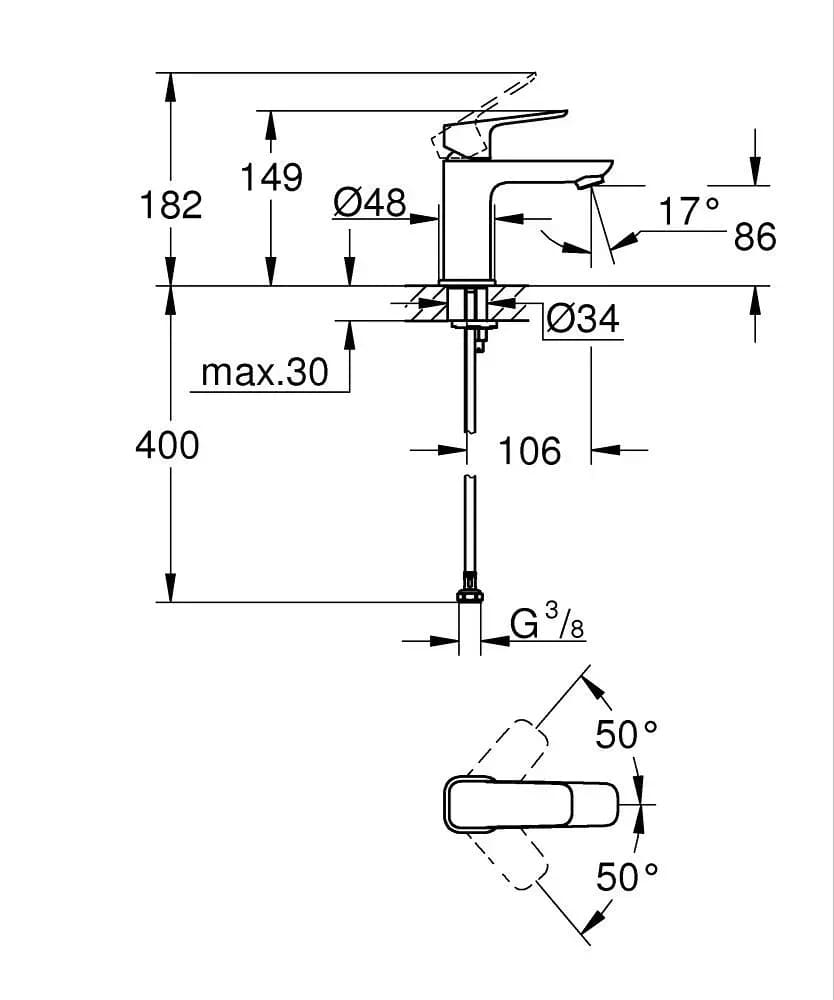 Змішувач для умивальника GROHE CUBEO 1016990000 хром, однорважільний S-Size