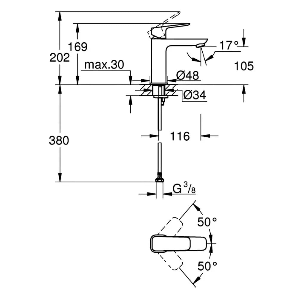 Змішувач для умивальника GROHE CUBEO 1017550000 хром, одноважільний М-Size