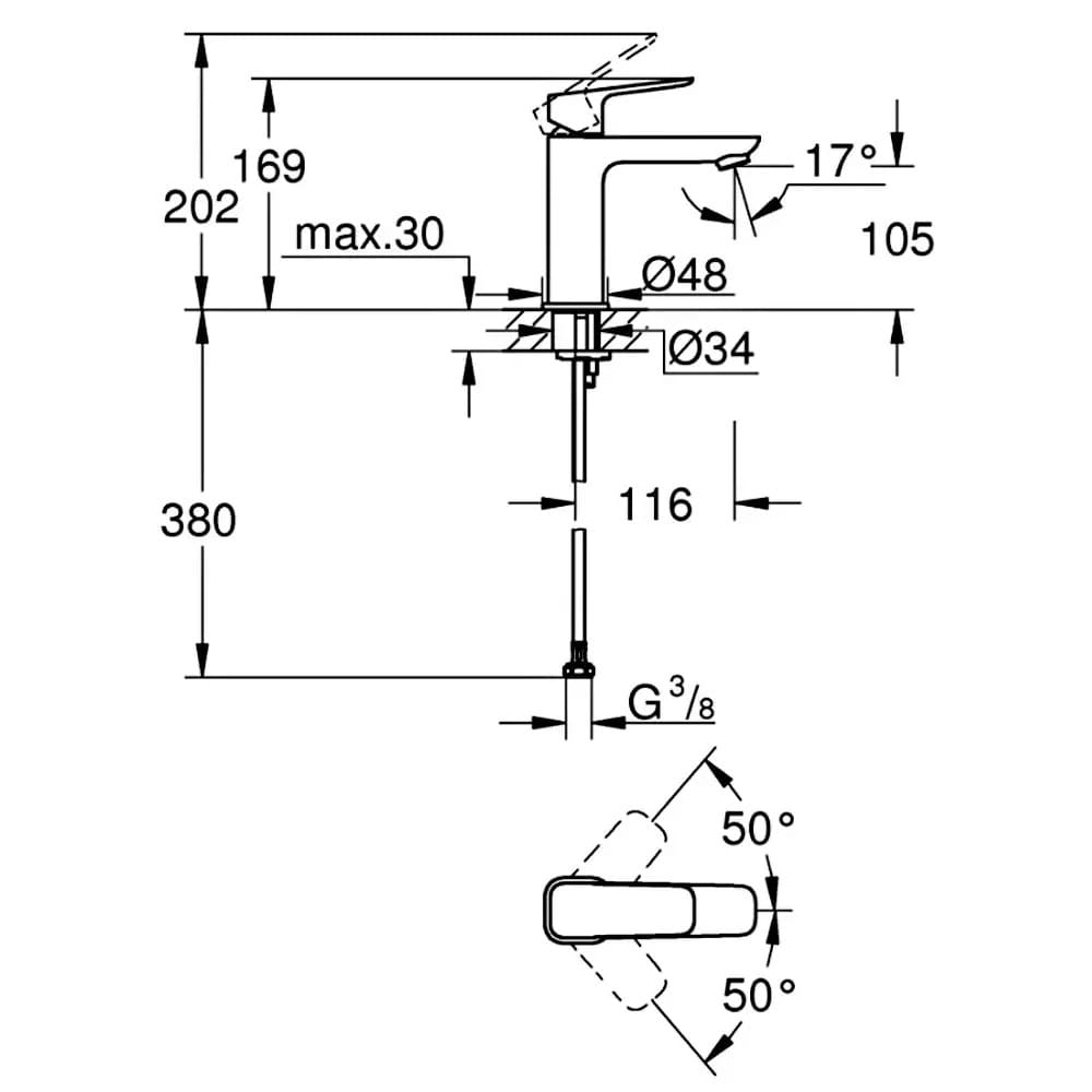 Змішувач для умивальника GROHE CUBEO 1017552430 чорний матовий, одноважільний М-Size