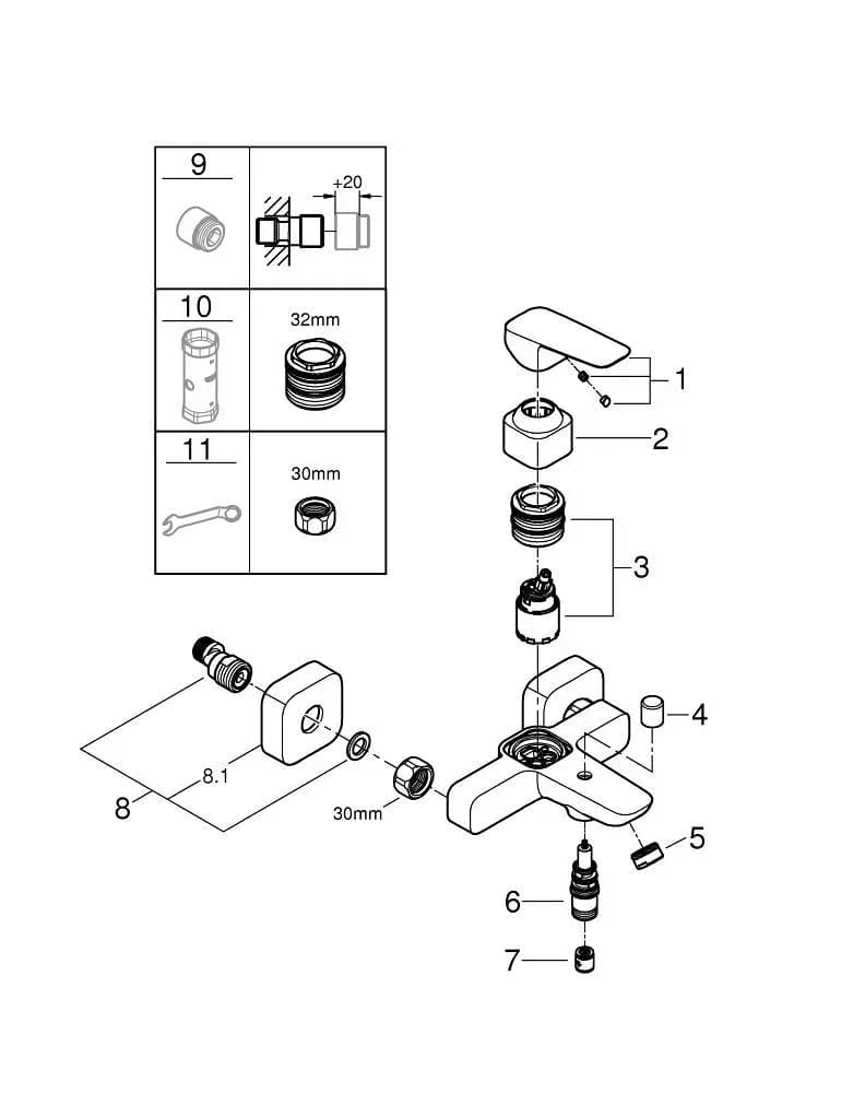 Змішувач для ванни GROHE CUBEO 1018132430 чорний матовий