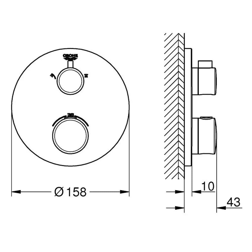 Змішувач для душу прихованого монтажу GROHE GROHTHERM 1022082430 термостат, 2 функції, чорний матовий