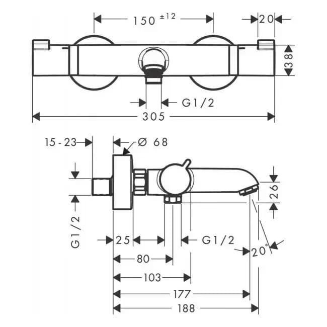Змішувач для ванни HANSGROHE ECOSTAT 13114670 термостат, чорний матовий