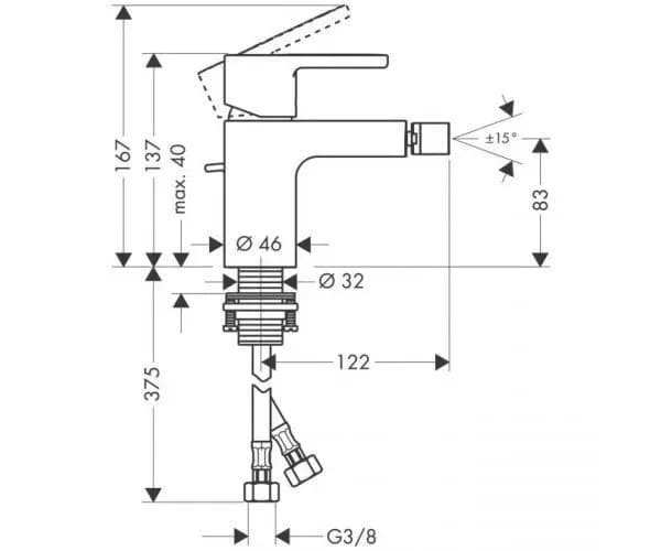 Змішувач для біде HANSGROHE Metropol S 14262000 з донним клапаном, хром