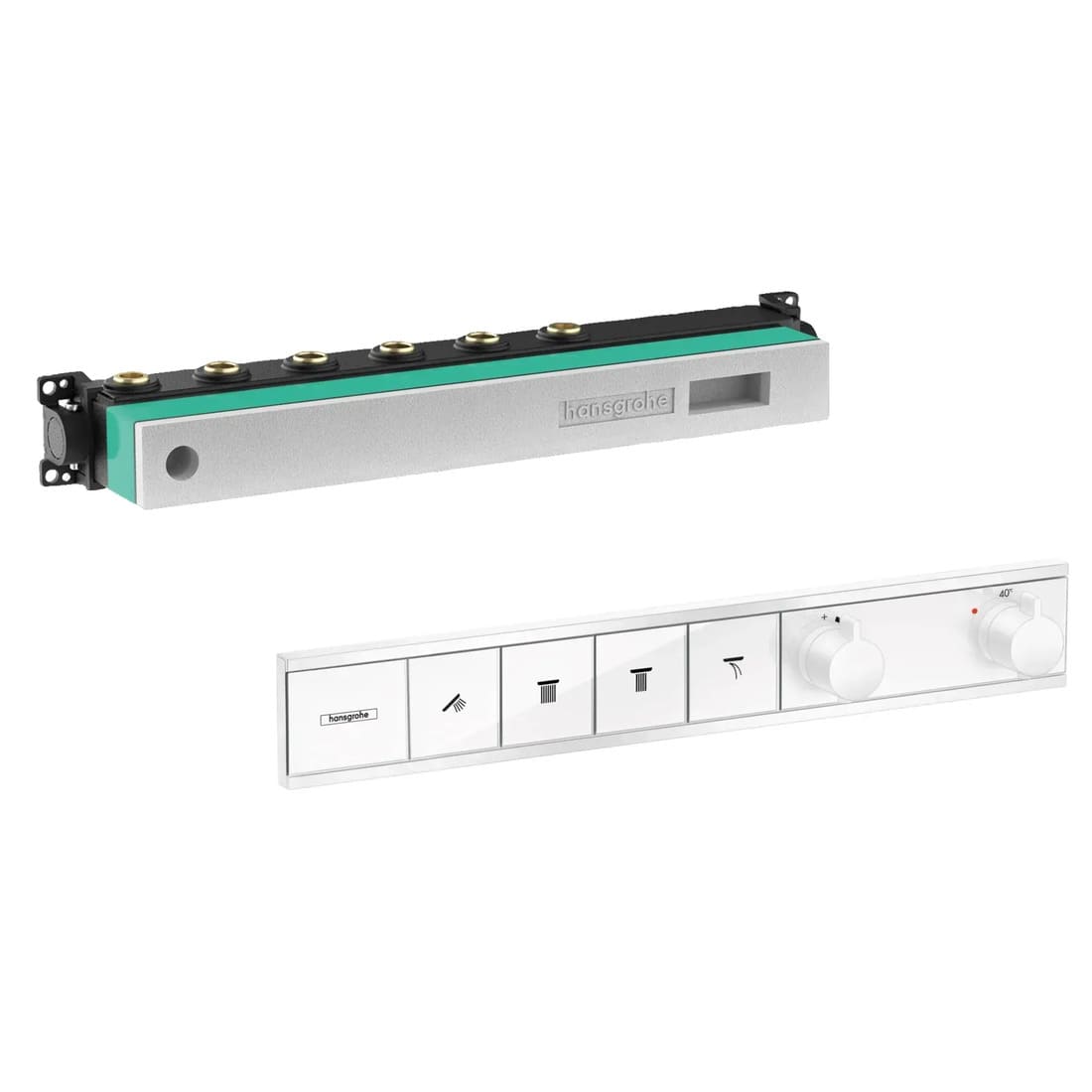 Змішувач для ванни прихованого монтажу HANSGROHE RainSelect 15382700+15312180 термостат, білий