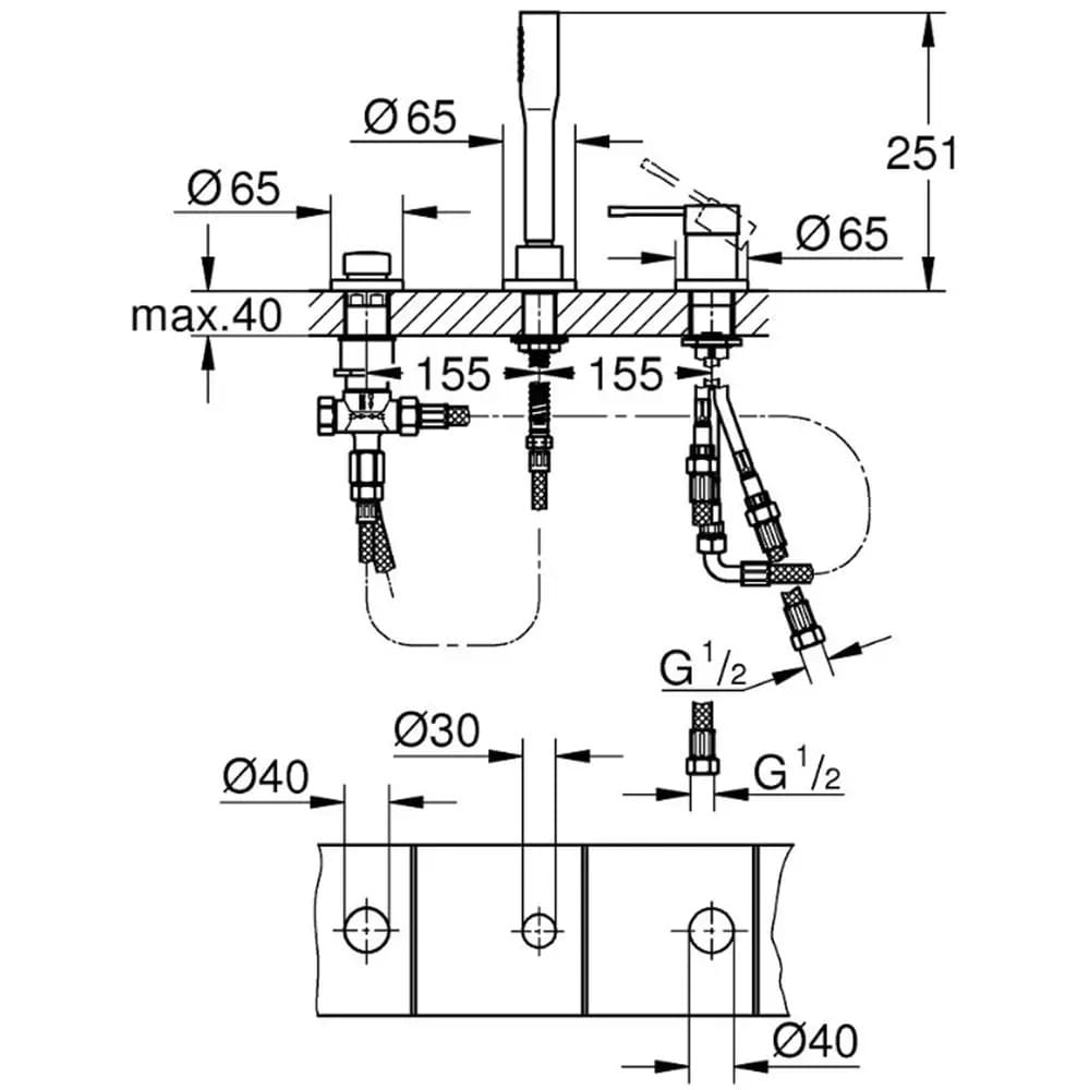 Змішувач для ванни на борт GROHE ESSENCE NEW 19976001 на 3 отвори, хром