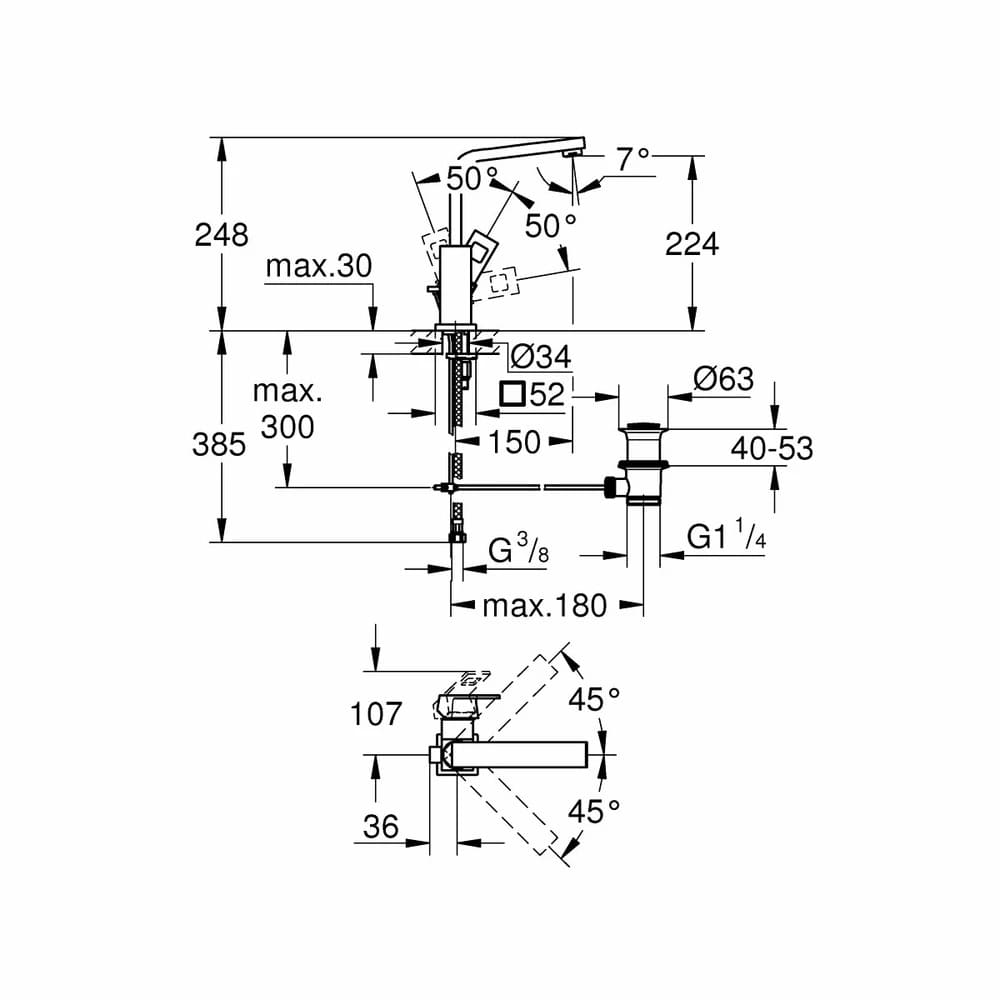 Змішувач для умивальника GROHE EUROCUBE 2313500E хром, одноручковий, високий вилив