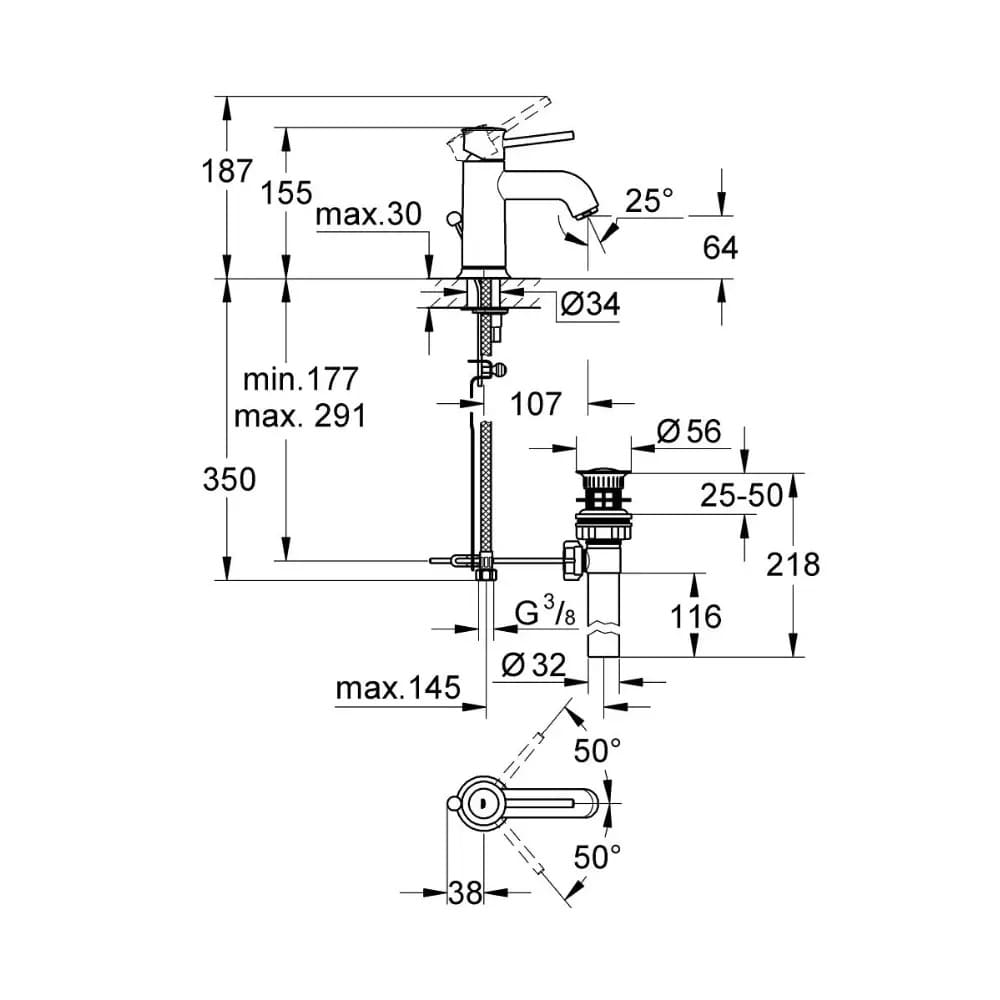 Змішувач для умивальника GROHE BAUCLASSIC 23161000 хром, одноважiльний