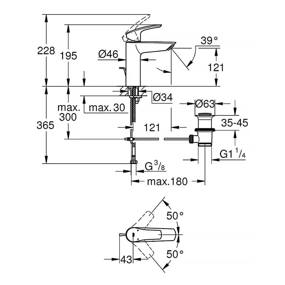 Змішувач для умивальника GROHE EUROSMART NEW 23322003 хром, одноважільний 121мм