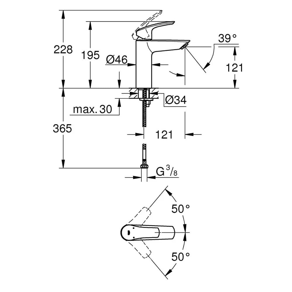 Змішувач для умивальника GROHE EUROSMART NEW 23324003 хром, одноважiльний M