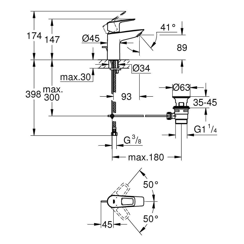 Змішувач для умивальника GROHE BAULOOP 23335001 Сталевий, одноважiльний S-Size
