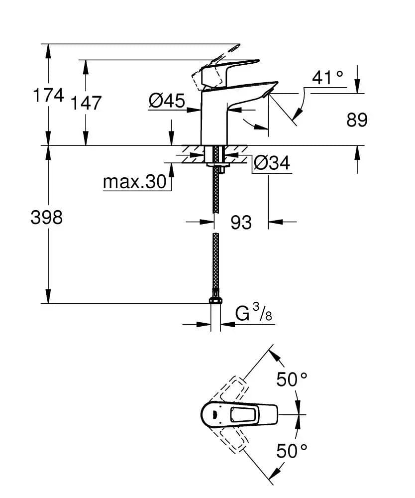Змішувач для умивальника GROHE BAULOOP 23337001 хром, одноважільний