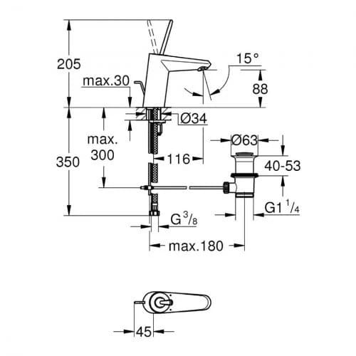 Змішувач для умивальника GROHE EURODISC JOY 23425000 хром, одноважiльний
