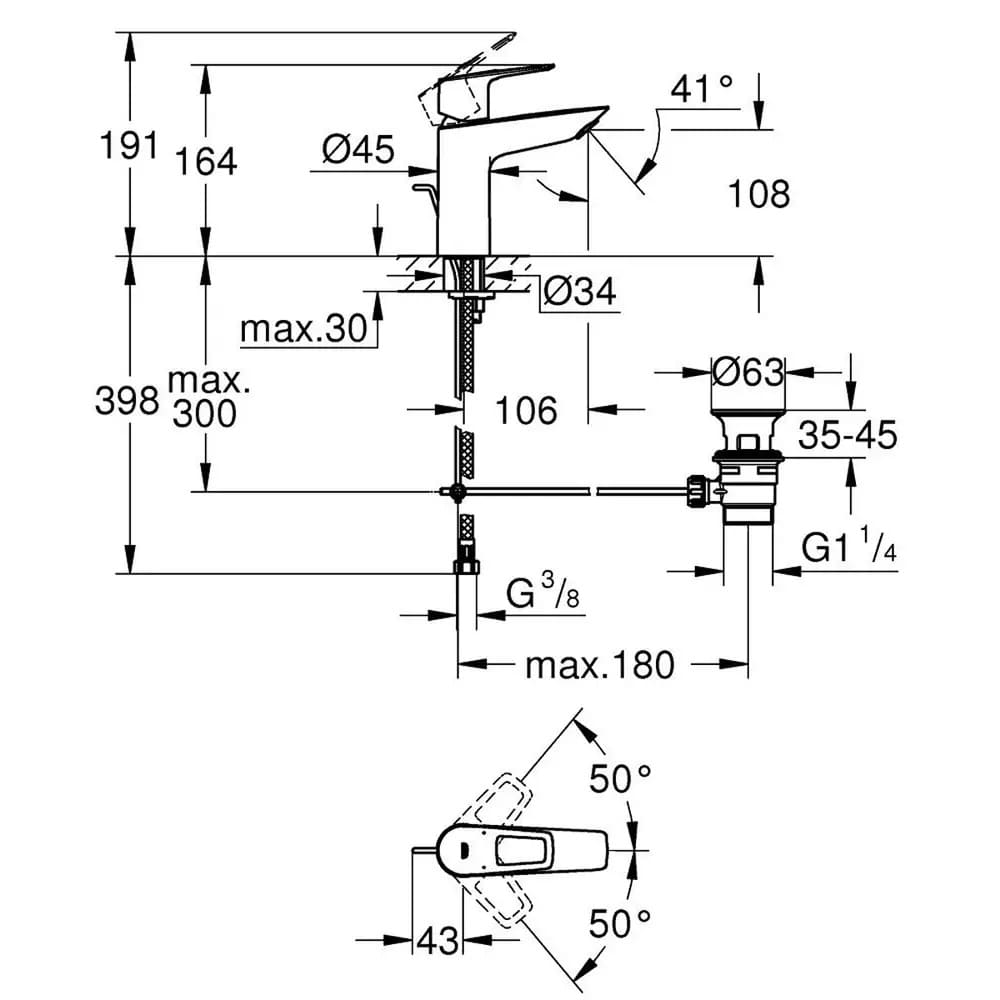 Змішувач для умивальника GROHE BAULOOP 23762001 хром, одноважiльний M-Size