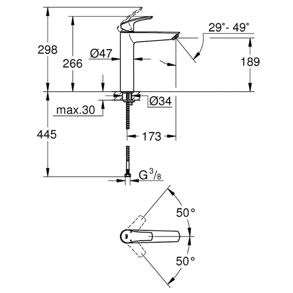 Змішувач для умивальника GROHE EUROSMART NEW 239712433 чорний матовий, одноважільний XL-Size