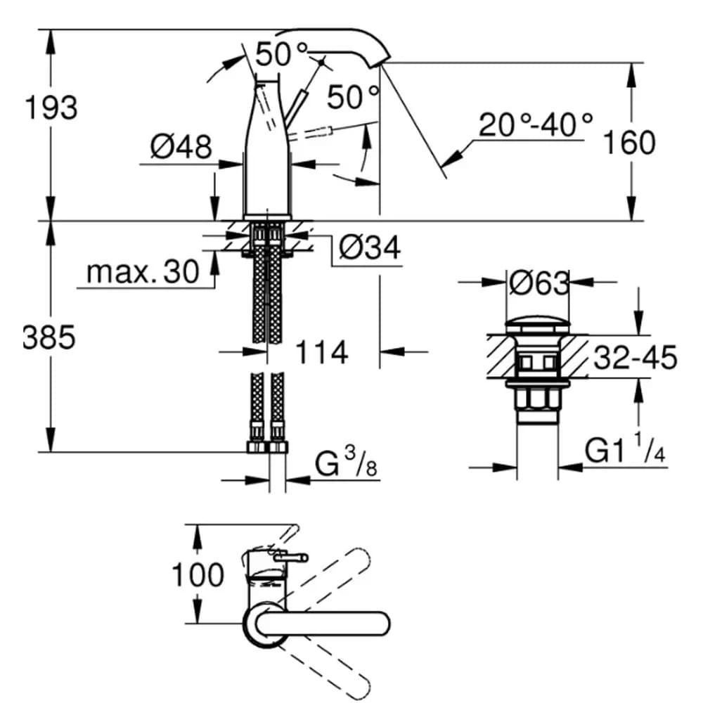 Змішувач для умивальника GROHE ESSENCE NEW 24181001 хром, одноважільний, Click, М