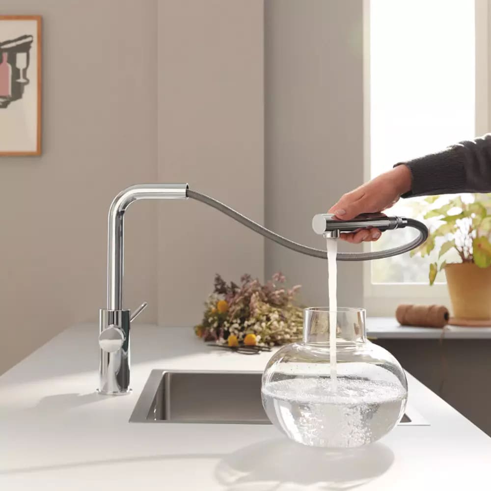 Змішувач для кухні GROHE BLUE 30590000 для подачі технічної та фільтрованої води, одноважільний, з висувним виливом, хром