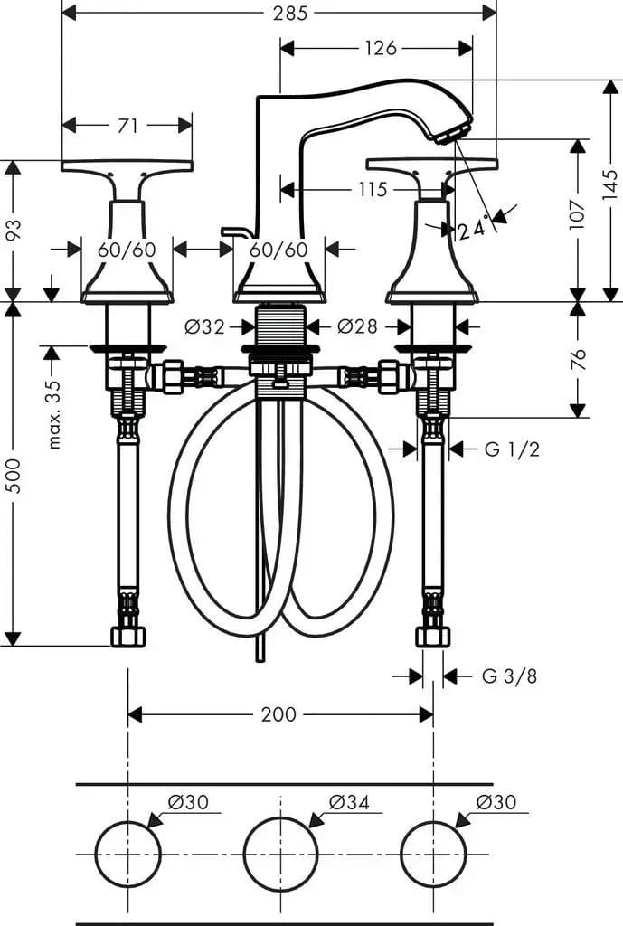 Змішувач для умивальника HANSGROHE METROPOL CLASSIC 31306090 одноважiльний, хром/золотий