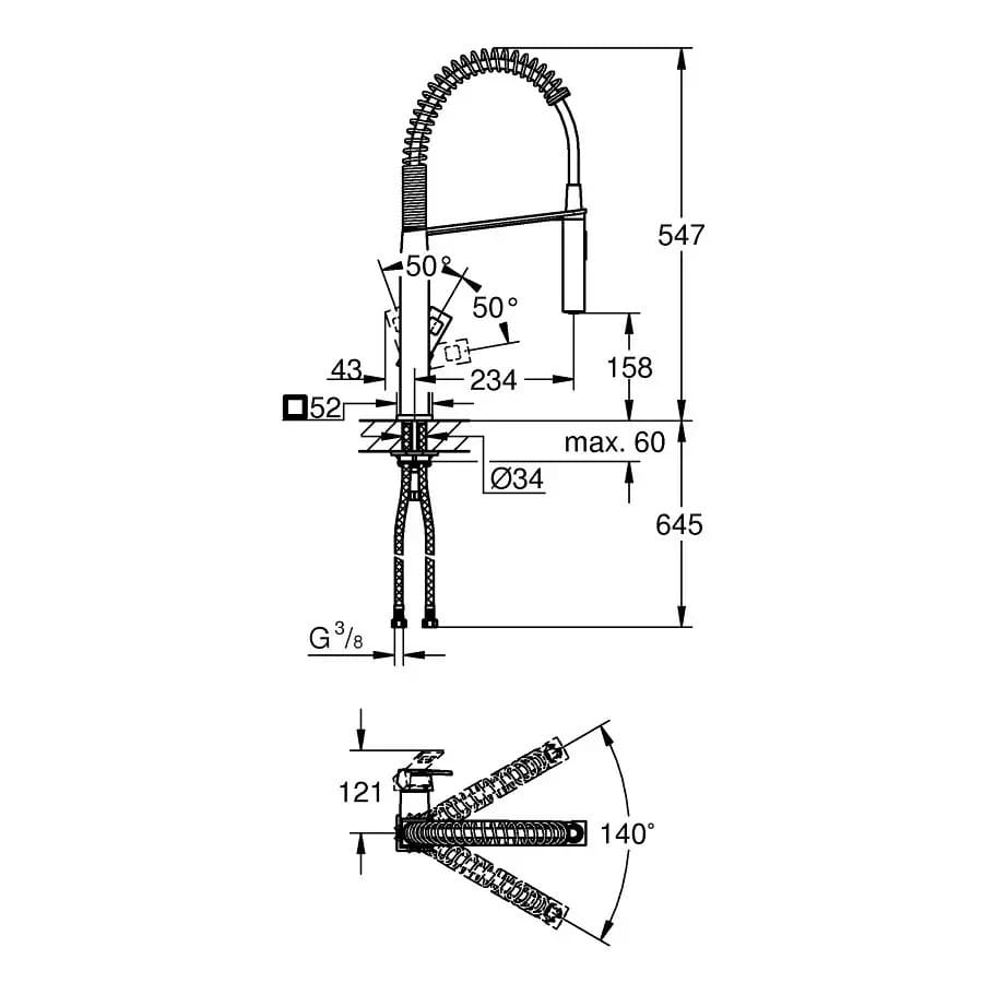 Змішувач для кухні GROHE EUROCUBE 31395000 одноважільний, з висувним виливом, хром