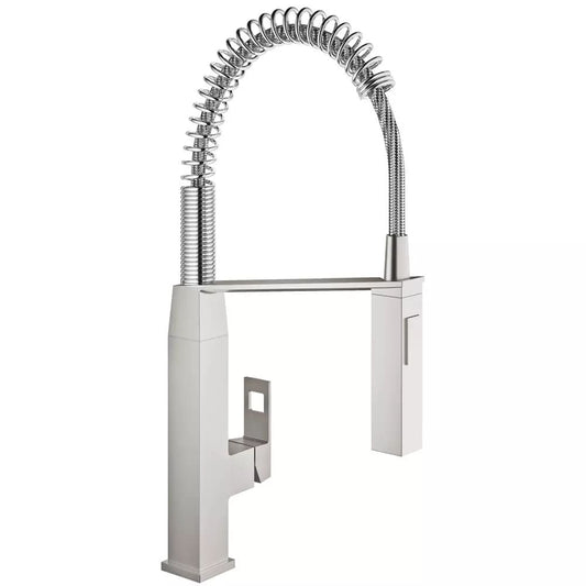 Змішувач для кухні GROHE EUROCUBE 31395DC0 одноважільний, з висувним виливом, сталевий
