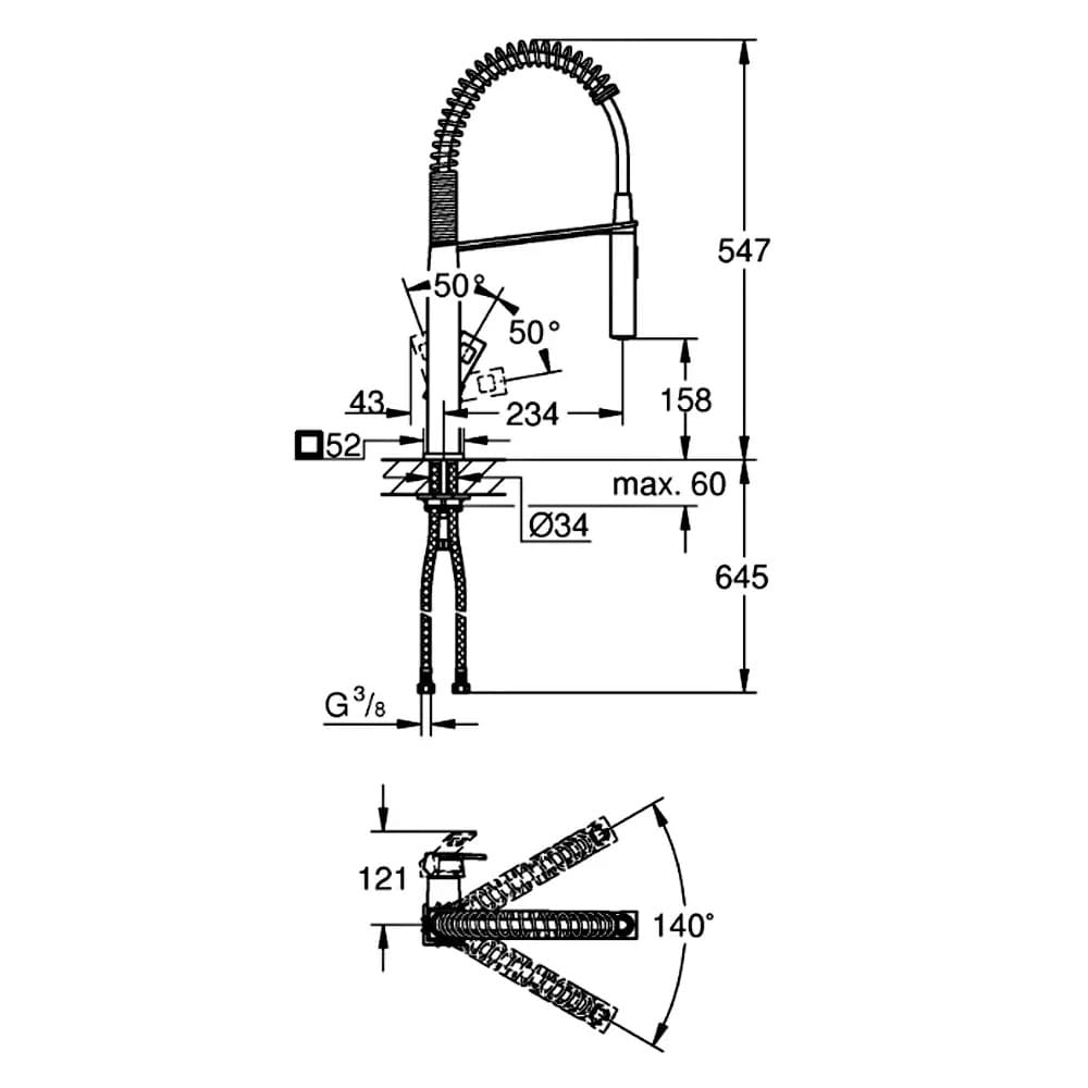 Змішувач для кухні GROHE EUROCUBE 31395DC0 одноважільний, з висувним виливом, сталевий