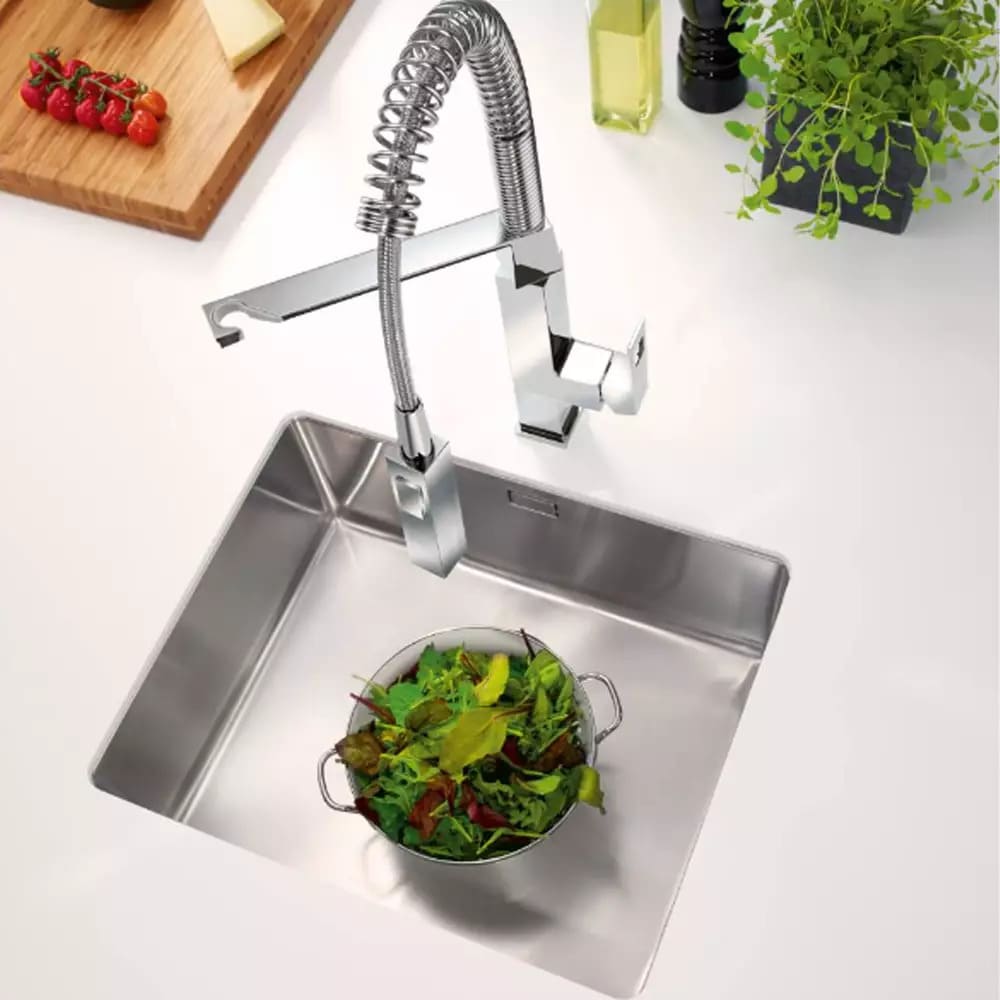 Змішувач для кухні GROHE EUROCUBE 31395DC0 одноважільний, з висувним виливом, сталевий
