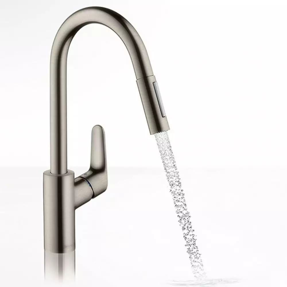 Змішувач для кухні HANSGROHE FOCUS 31815800 з висувним виливом, сталевий