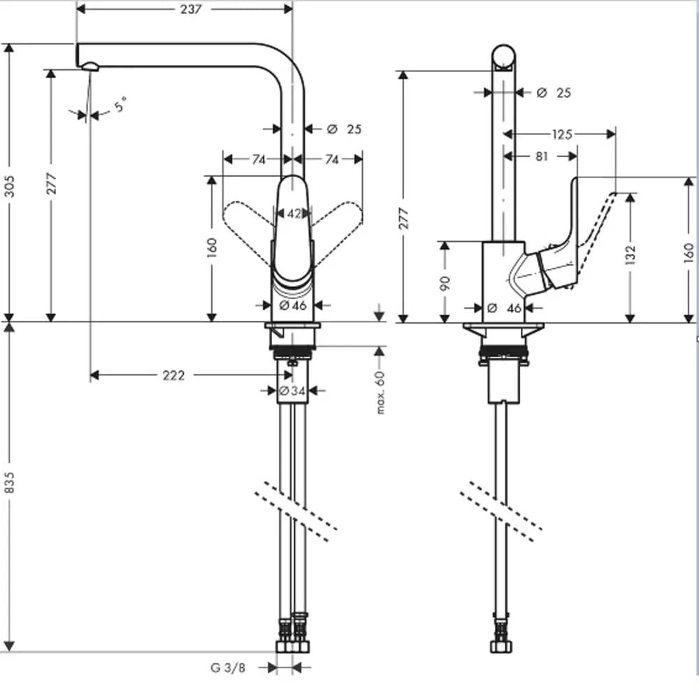 Змішувач для кухні HANSGROHE FOCUS 31827000 одноважільний, 1jet,EcoSmart, хром