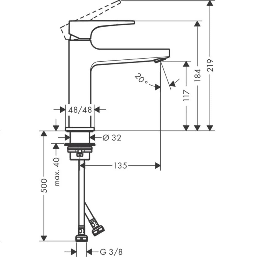 Змішувач для умивальника HANSGROHE METROPOL 32507000 одноважільний, зі зливним гарнітуром push-open, хром