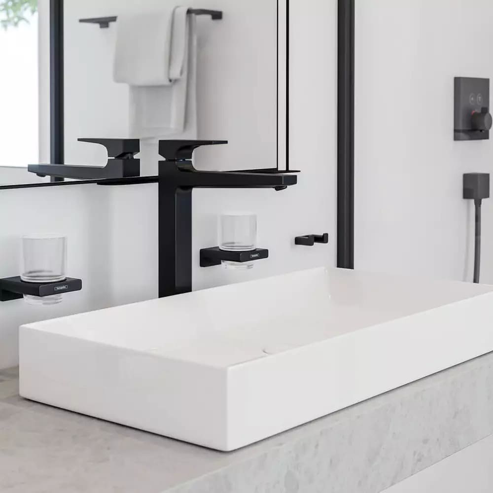 Змішувач для умивальника HANSGROHE METROPOL 32512670 одноважiльний, зi зливним клапаном Push-Open, чорний матовий