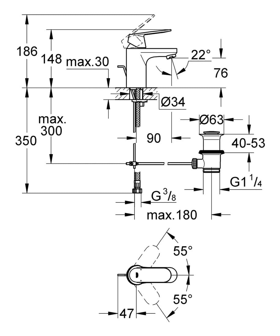Змішувач для умивальника GROHE EURODISC COSMOPOLITAN 3282500E хром, одноважiльний