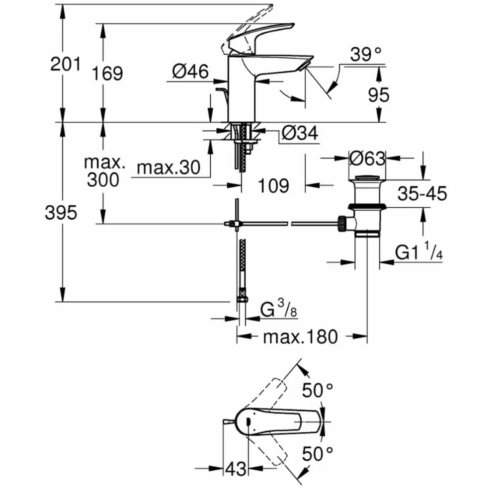 Змішувач для умивальника GROHE EUROSMART 33265003 хром
