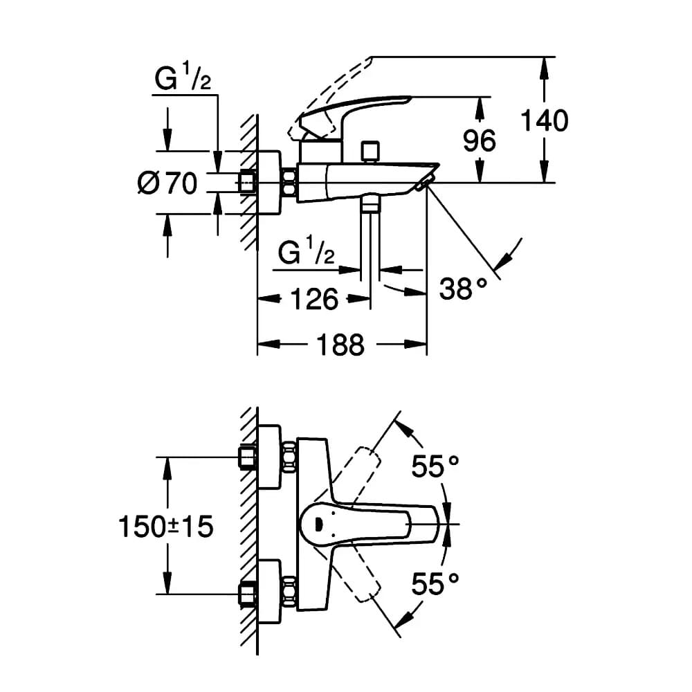 Змішувач для ванни GROHE EUROSMART 333002433 чорний матовий