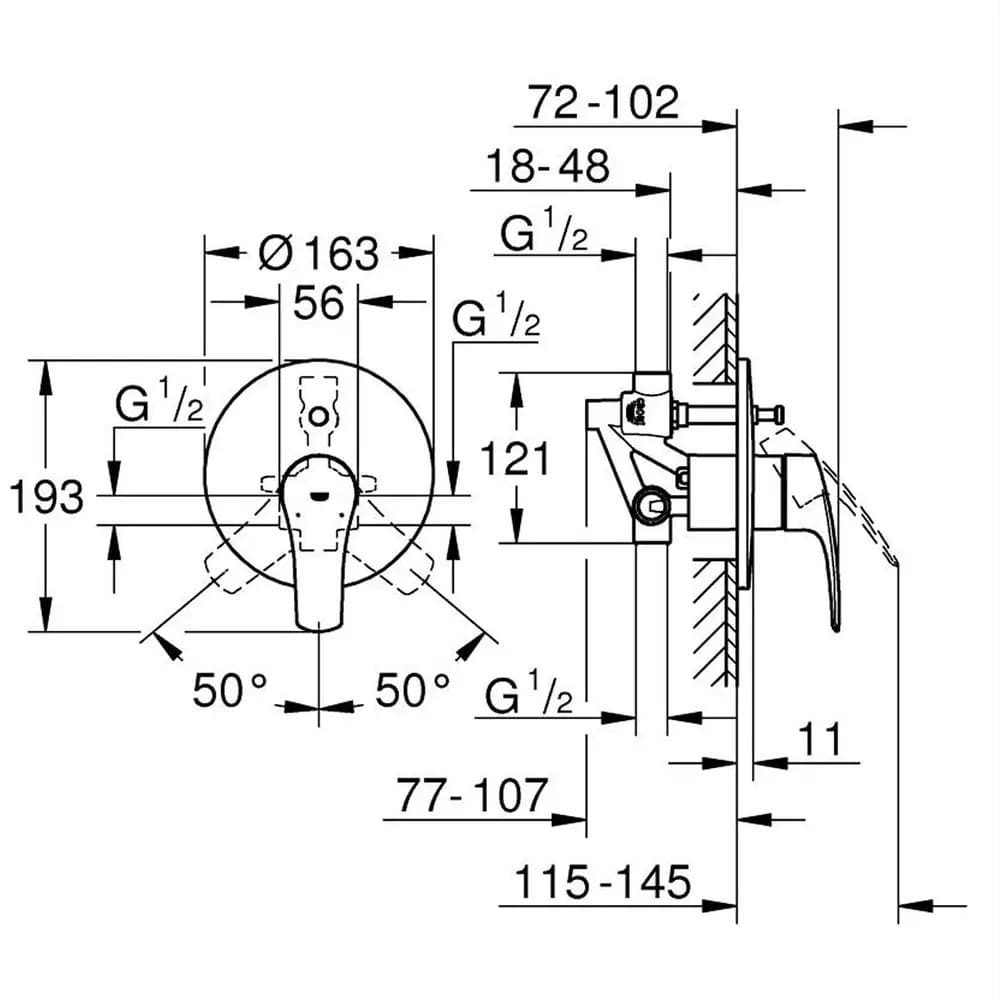 Змішувач для ванни прихованого монтажу GROHE EUROSMART 33305003 хром