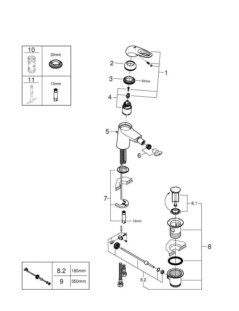 Змішувач для біде GROHE EUROSTYLE 33565003 з донним клапаном, хром