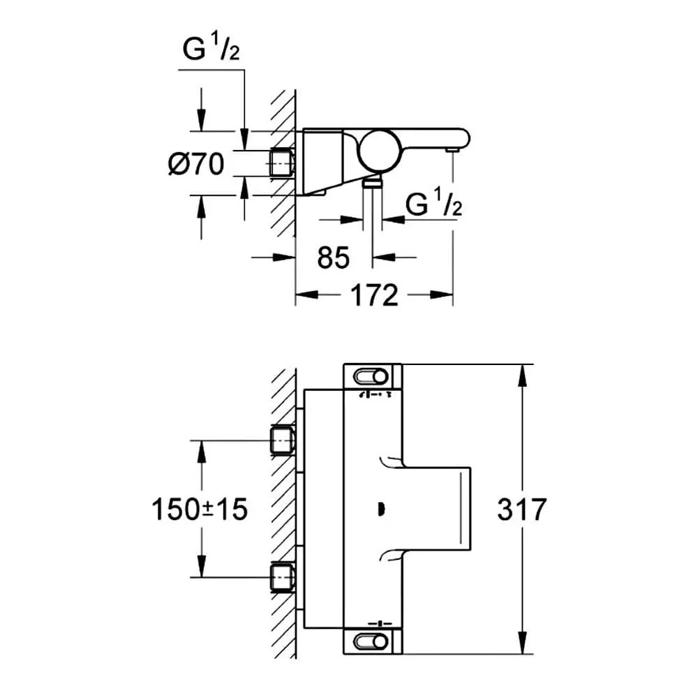 Змішувач для ванни GROHE GROHTHERM 2000 34464001 термостат з поличкою, хром
