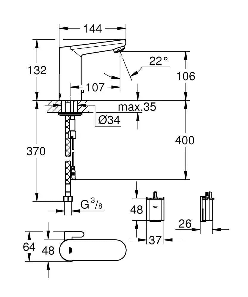 Змішувач для умивальника GROHE EUROSMART COSMOPOLITAN 36327001 хром, Інфрачервона електроніка