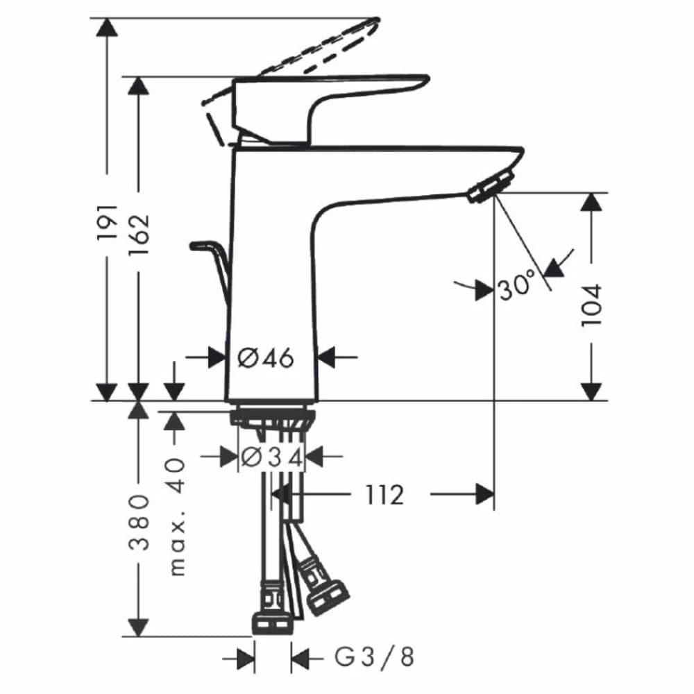 Змішувач для умивальника HANSGROHE TALIS E 71710670 одноважiльний, зi зливним гарнiтуром, чорний матовий