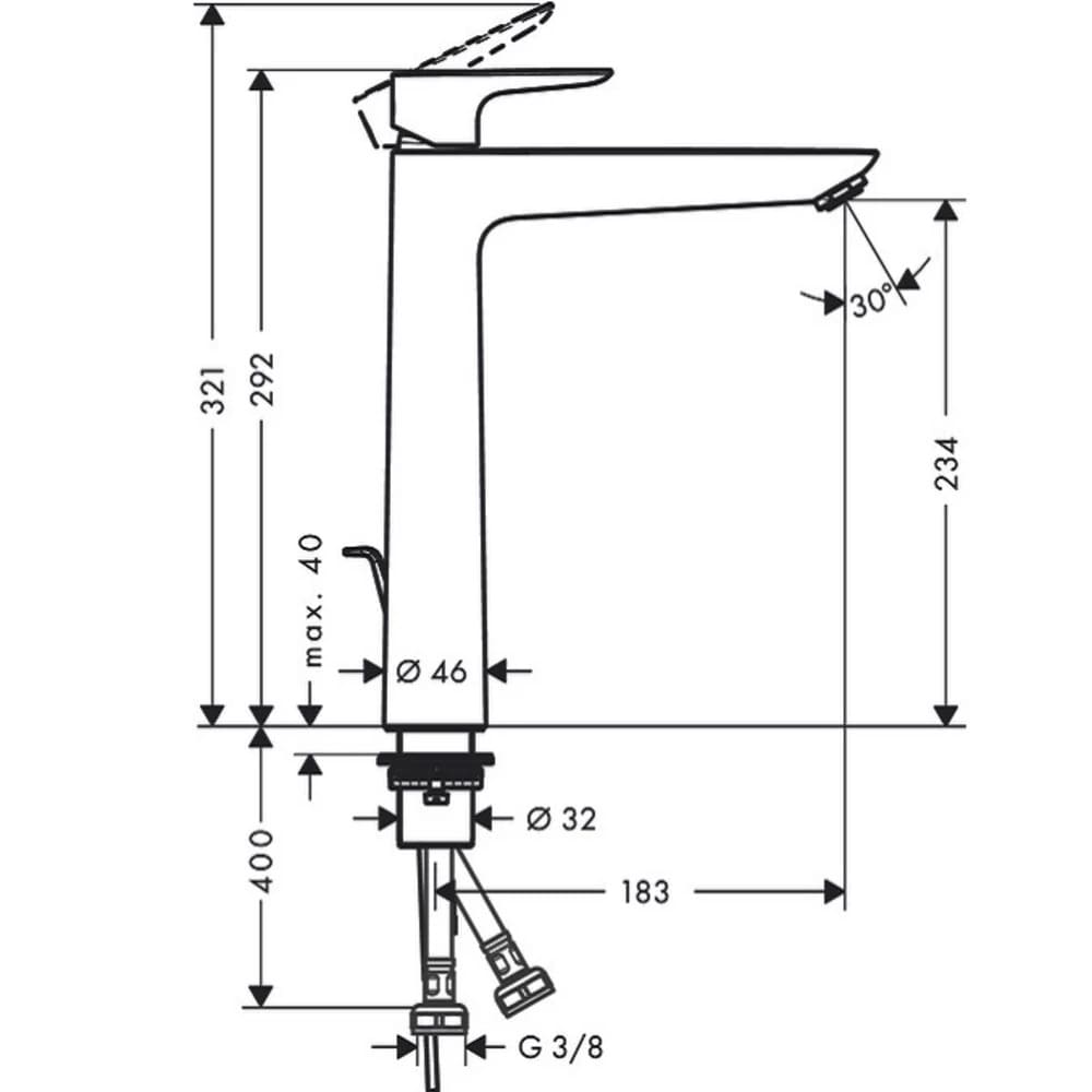 Змішувач для умивальника HANSGROHE TALIS E 71716000 одноважiльний
