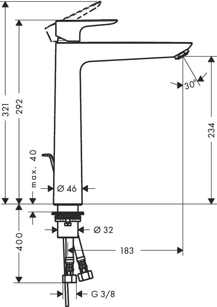 Змішувач для умивальника HANSGROHE TALIS E 71716670 одноважiльний, зi зливним гарнiтуром, матовий чорний