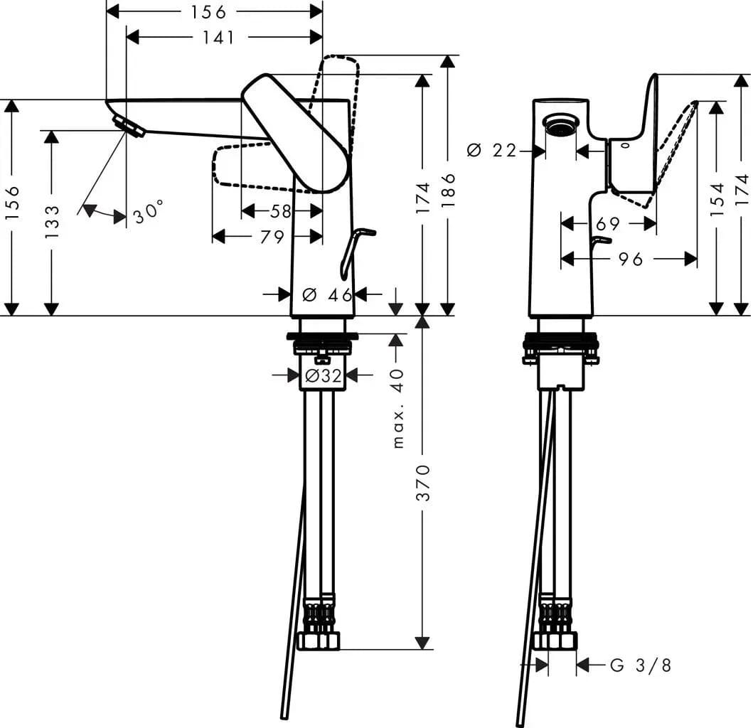 Змішувач для умивальника HANSGROHE TALIS E 71754670 одноважiльний, зi зливним гарнiтуром, чорний матовий