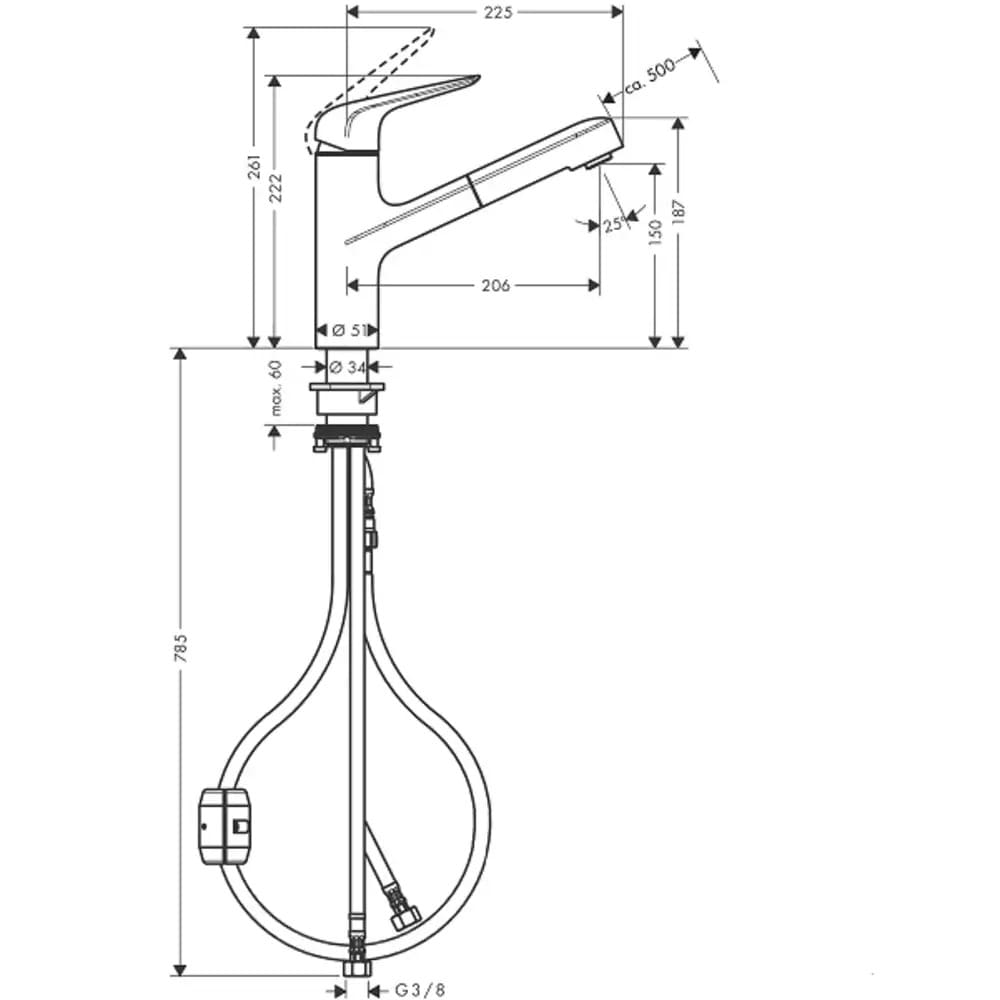 Змішувач для кухні HANSGROHE M427-H150 71814000 одноважільний, з висувним виливом, хром
