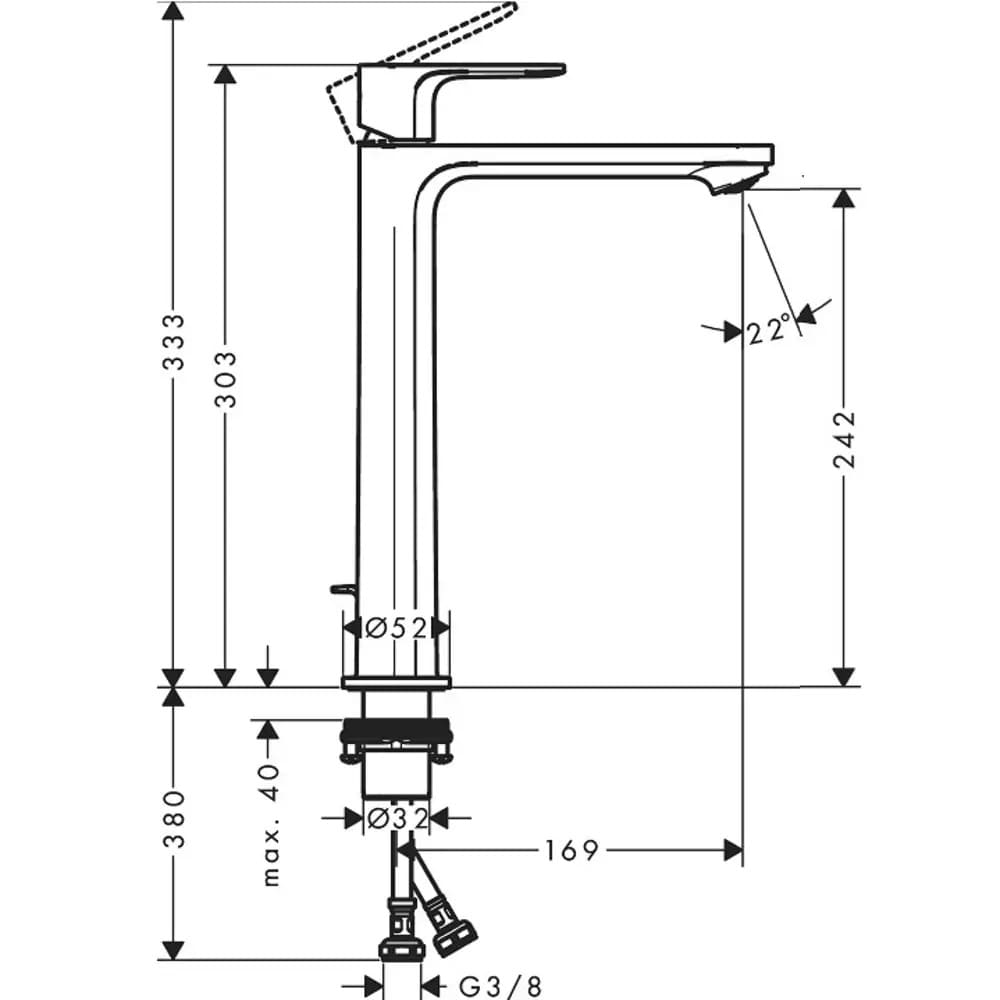 Змішувач для умивальника HANSGROHE REBRIS S 72590000 CoolStart, EcoSmart+, хром