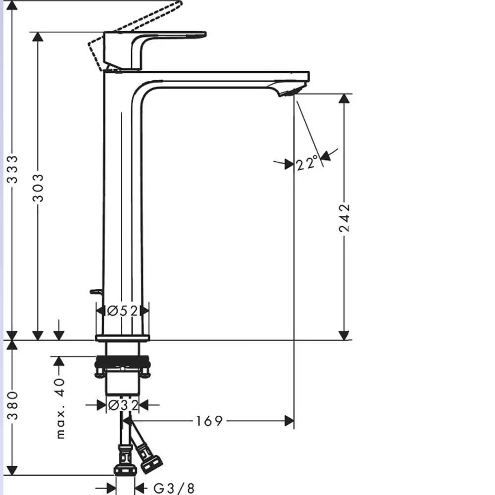 Змішувач для умивальника HANSGROHE REBRIS E 72591670 CoolStart,EcoSmart +, чорний матовий