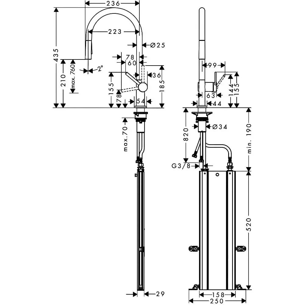 Змішувач для кухні HANSGROHE TALIS M54 72801000 одноважільний, 2jet, з висувним виливом, sBox, хром