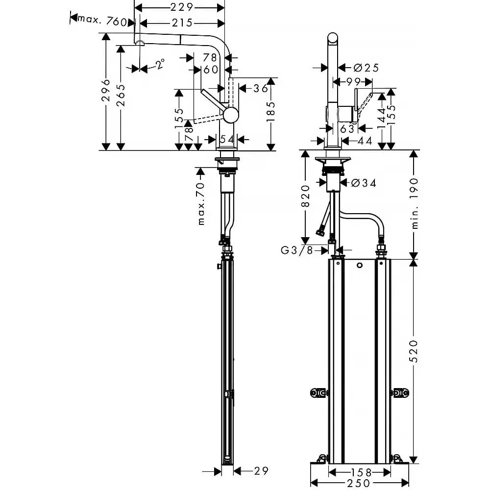 Змішувач для кухні HANSGROHE TALIS M54 72809000 одноважільний, 1jet, з висувним виливом, sBox, хром