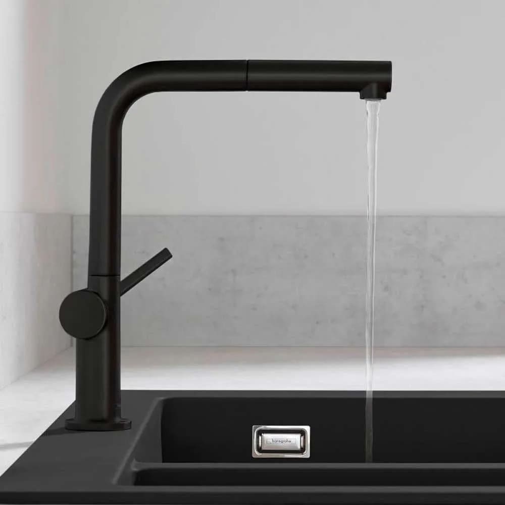 Змішувач для кухні HANSGROHE TALIS M54 72809670 одноважільний, 1jet, з висувним виливом, Sbox, чорний