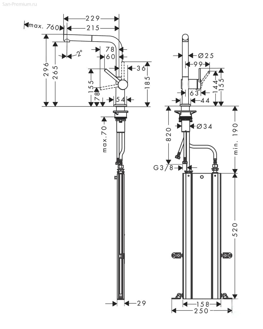 Змішувач для кухні HANSGROHE TALIS M54 72809670 одноважільний, 1jet, з висувним виливом, Sbox, чорний