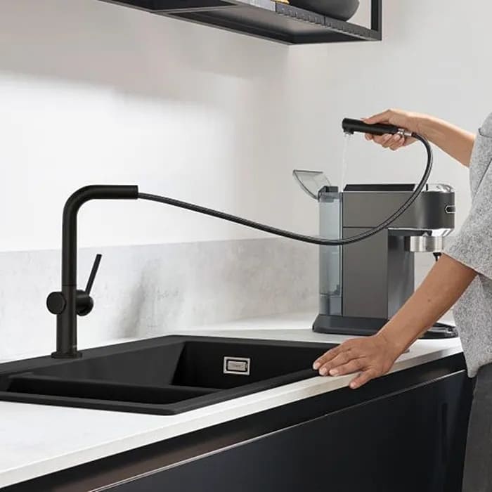 Змішувач для кухні HANSGROHE TALIS M54 72809670 одноважільний, 1jet, з висувним виливом, Sbox, чорний
